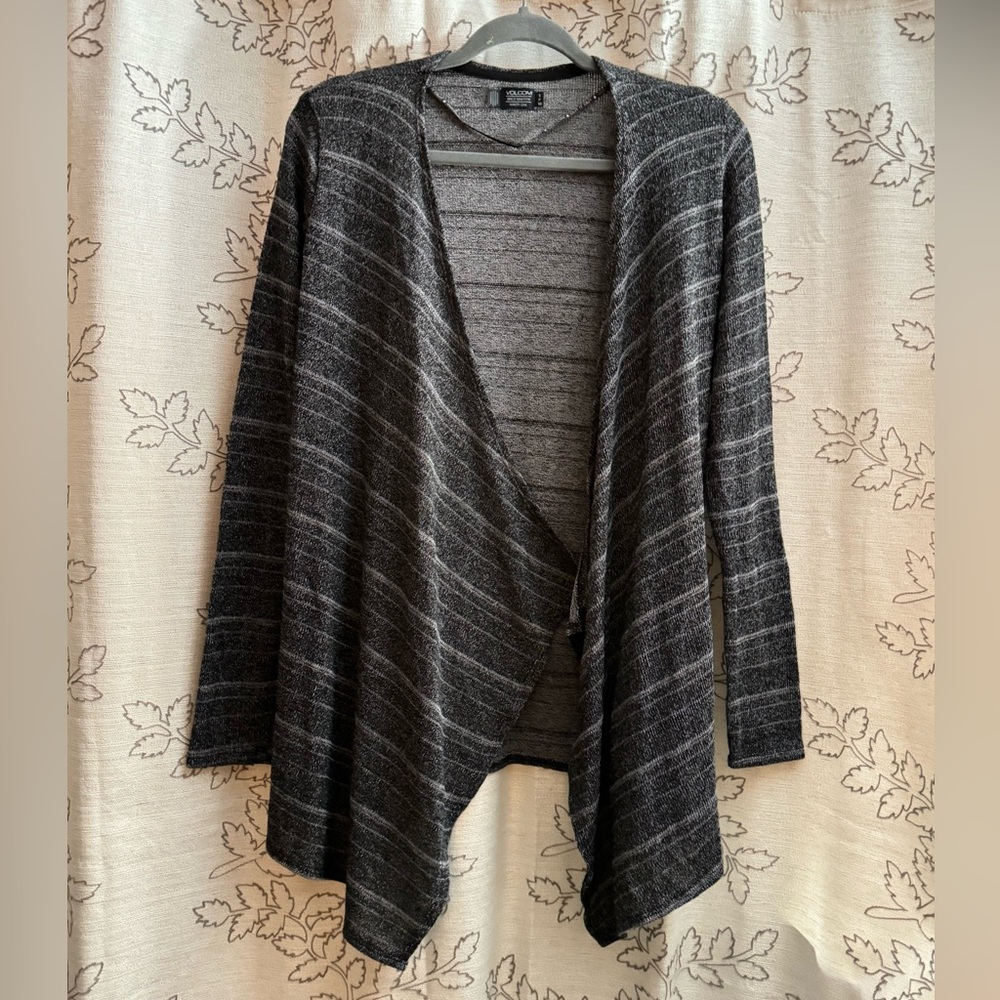 NWT-VOLCOM Gray Striped Lightweight Open Cardigan; Sz Small **Smoke Free Home**